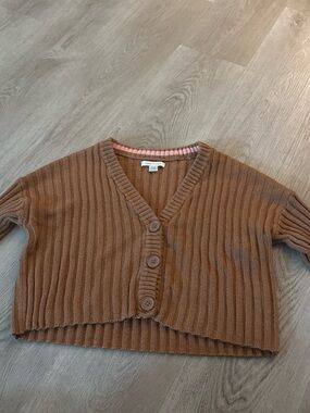 American Eagle Outfitters Size (XS) Cropped Brown Ribbed Button Cardigan